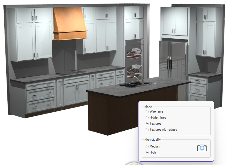 2020 kitchen design software interface showing technical rendering process