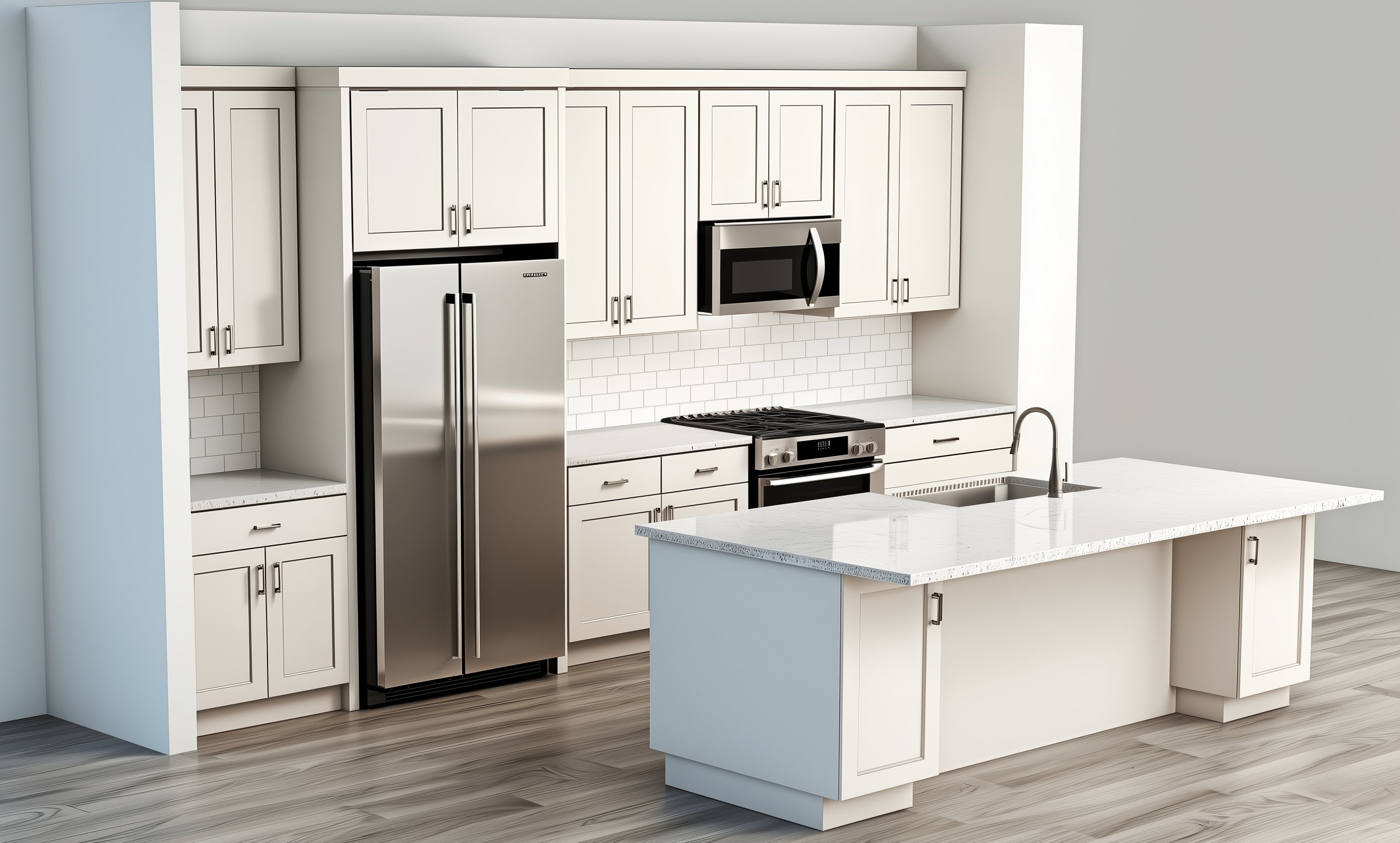 Photorealistic kitchen rendering created with KitchenGlow AI